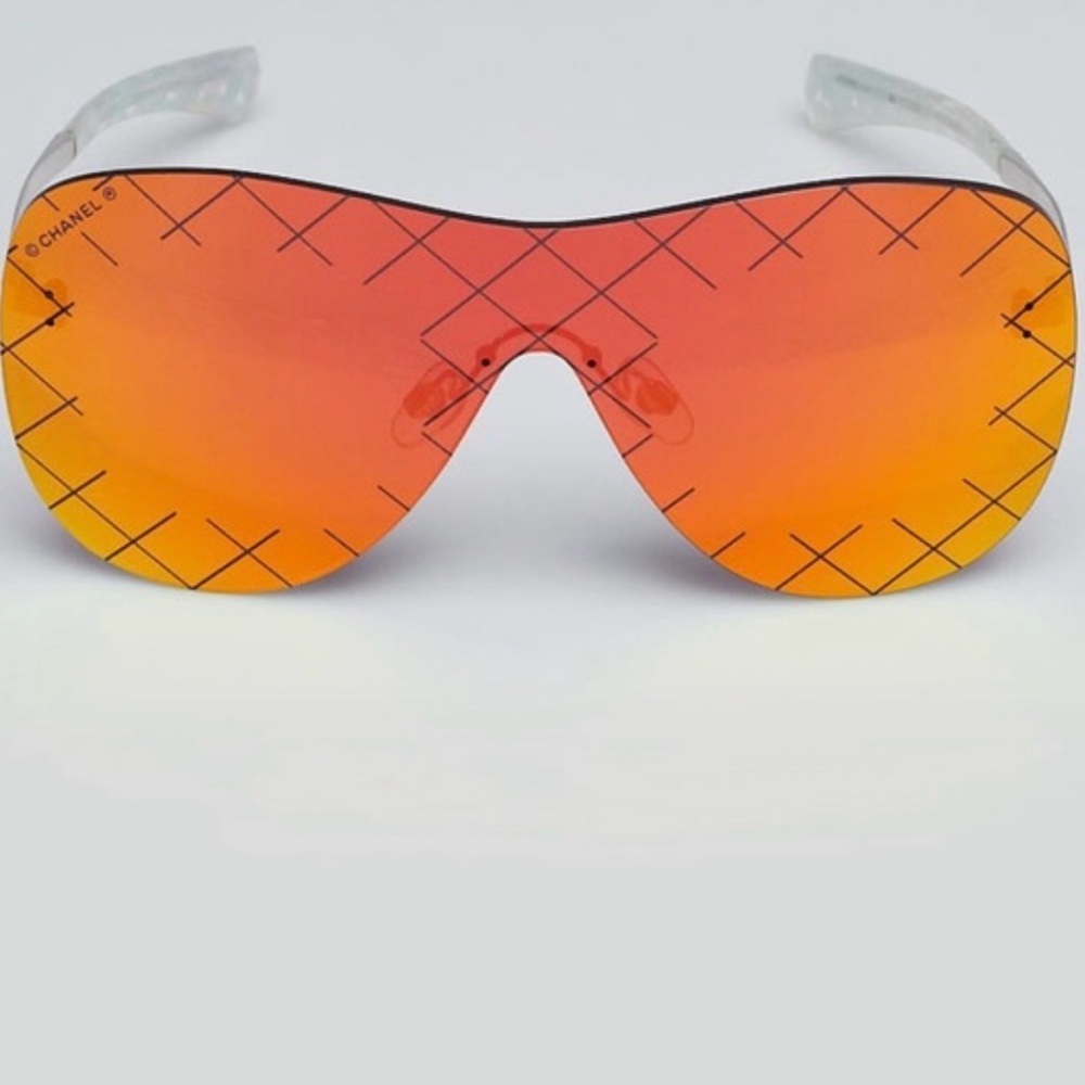 AuthenticCHANEL Shield Runway Orange Gradient Sunglasses with Crosshatch Design